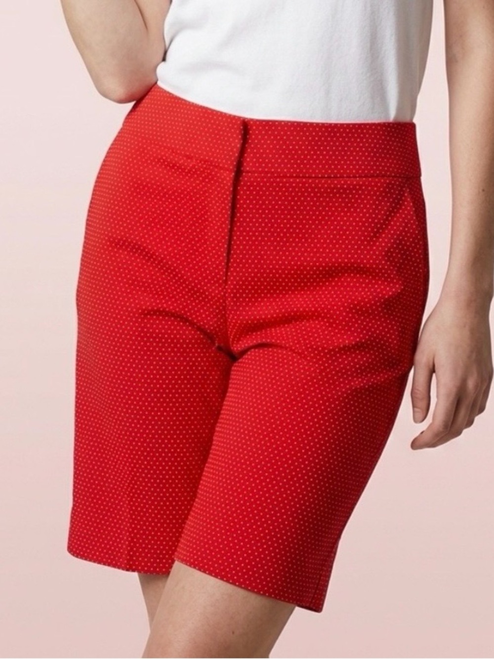 Hilary Radley Red Bermuda Style Polka Dot Stretch Athleisure Resort Shorts-12